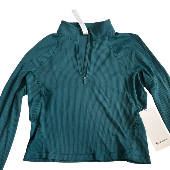 Lululemon Its Rulu Ribbed Cropped Half Zip jacket in Storm Teal size 10 - Picture 4 of 5